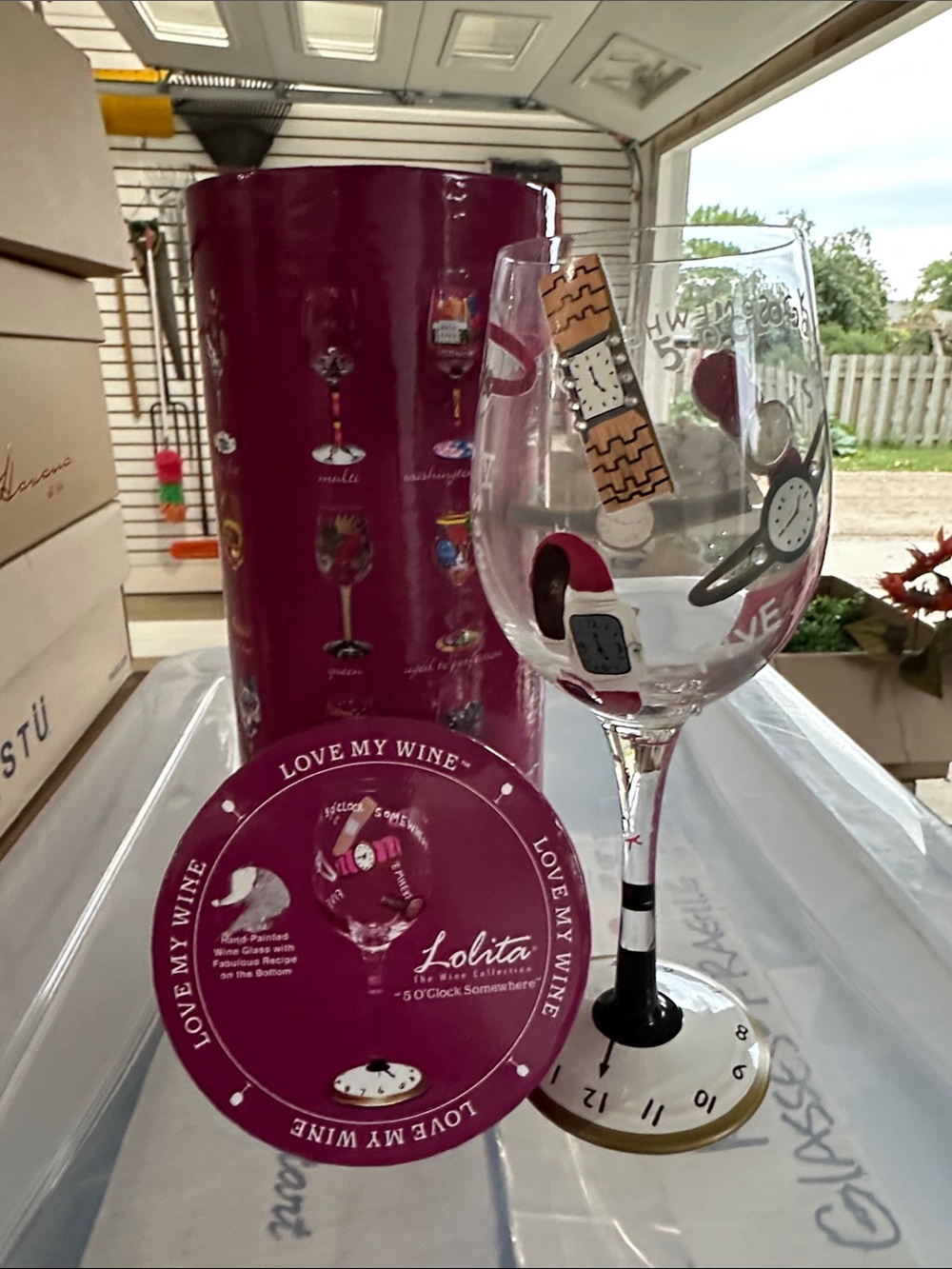 Lolita Decorative Wine Glass with Purple Accents and Matching Coaster